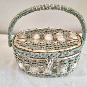 Vintage 1960's Wicker Oval Sewing Basket with Handle Dritz No. 8031